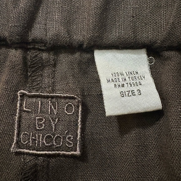 Lino by Chico's Chocolate Brown Linen Pull On Cropped Relaxed Fit Elastic Waist - Picture 4 of 11